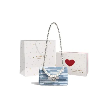 Miss Kung Cow Leather Small Square Bag Pearl Crossbody Bag Shoulder Bag Small Size Women's Denim Blue
