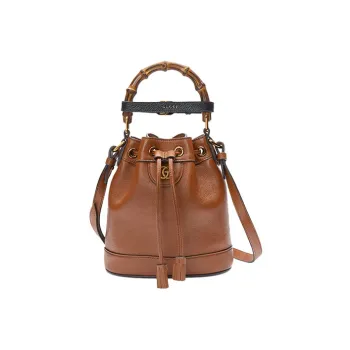 GUCCI Diana Leather Bucket Bag Portable Crossbody Bag Shoulder Bag Mini Women's Brown