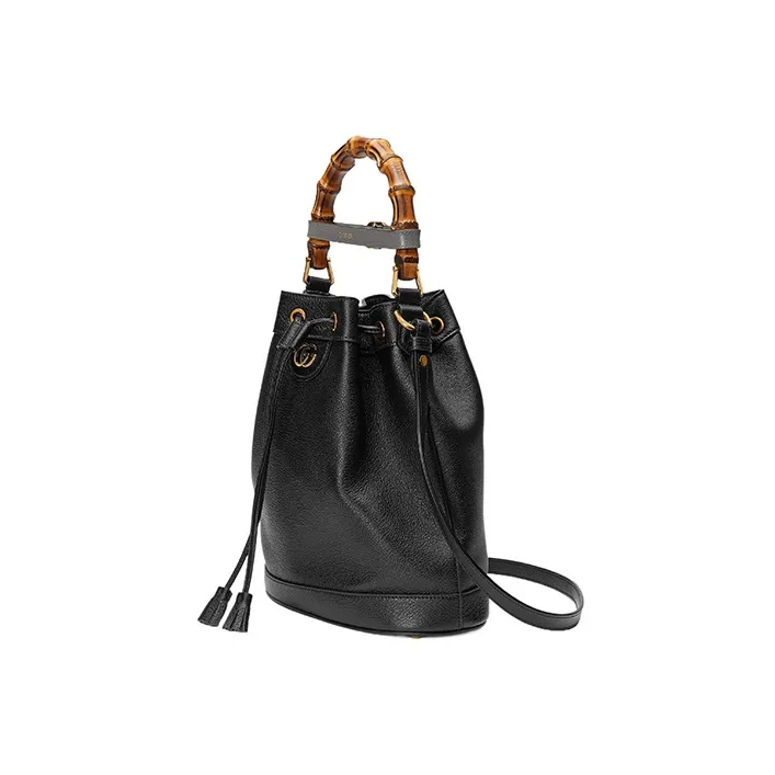 GUCCI Diana Leather Bucket Bag Portable Crossbody Bag Shoulder Bag Small Size Women's Black-1