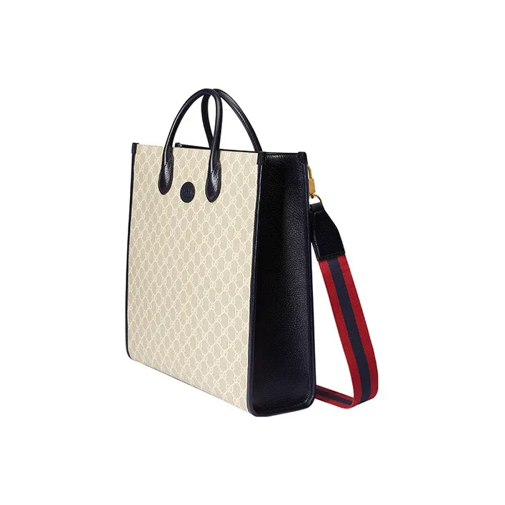 GUCCI Ophidia Canvas With Leather Trim Tote Bag Shopping Bag Shoulder Bag Crossbody Bag Handbag Medium Size Men's Beige-1