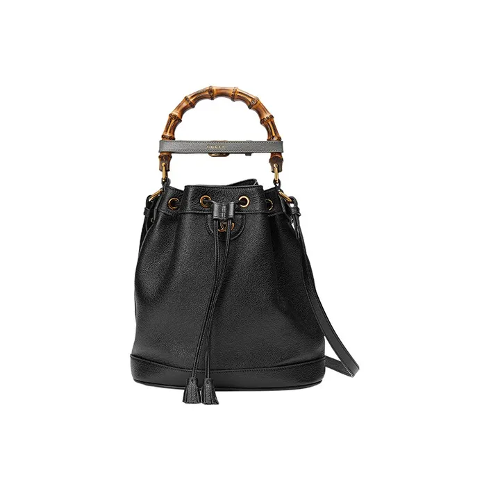GUCCI Diana Leather Bucket Bag Portable Crossbody Bag Shoulder Bag Small Size Women's Black-0