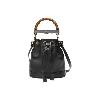 GUCCI Diana Leather Bucket Bag Portable Crossbody Bag Shoulder Bag Mini Women's Black