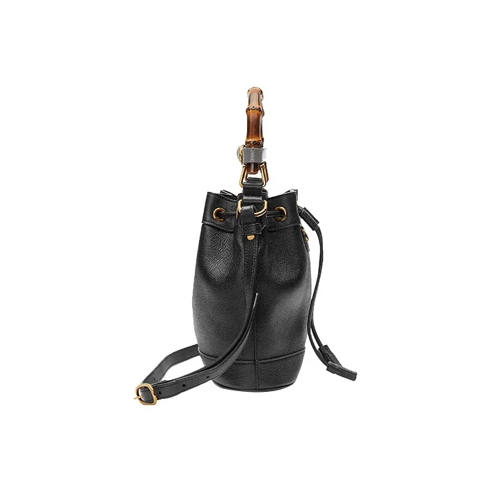GUCCI Diana Leather Bucket Bag Portable Crossbody Bag Shoulder Bag Mini Women's Black-3