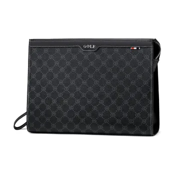 GOLF Cow Leather Elegant Handbag, Wallet And Card Holder Wrist Bag Clutch Medium Size Men's Black