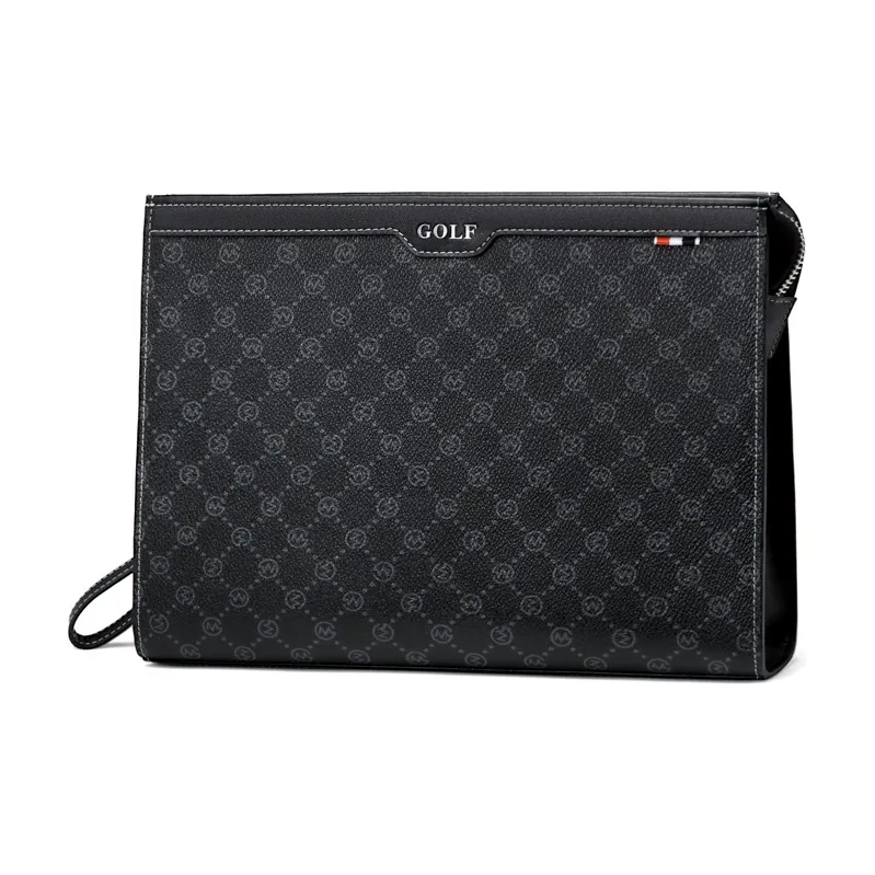 GOLF PVC With Cow Leather Elegance Handheld Wallet Card Holder Wrist Clutch Medium Size Men's Black-1