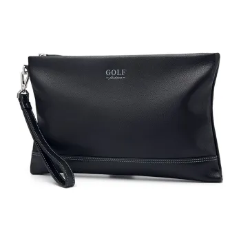 GOLF Genuine Cow Leather Wrist Bag Wallet Card Holder Clutch Medium Size Men's Black
