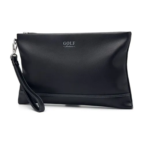 GOLF Genuine Cow Leather Wrist Bag Wallet Card Holder Clutch Medium Size Men's Black