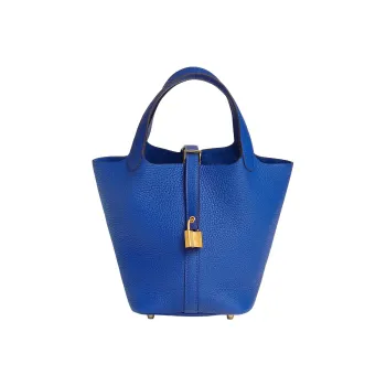 HERMES Picotin Clemence Bullock Leather Basket Bag Handbag Bucket Bag Women's O8 Bleu Royal Royal Blue