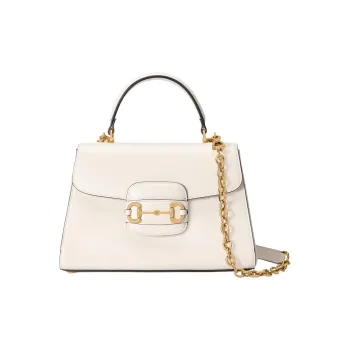 GUCCI Horsebit 1955 Leather Shoulder Bag Crossbody Bag Handbag Medium Size Women's White