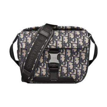 DIOR Oblique Print Cow Leather Patchwork Messenger Bag One Shoulder Crossbody Clutches Men's Black/Beige