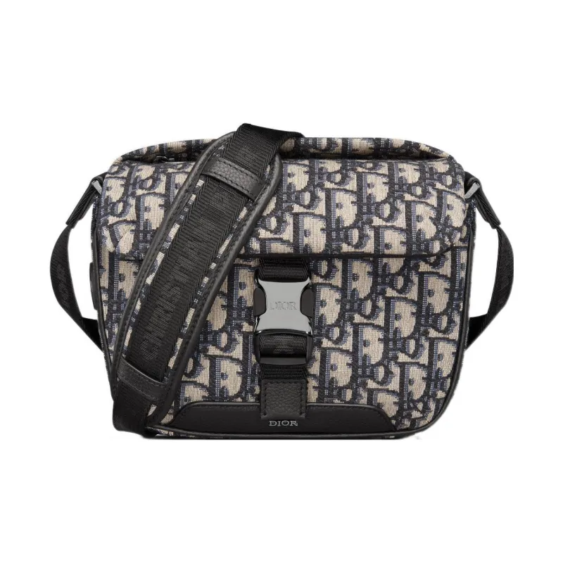 DIOR Oblique Print Cow Leather Patchwork Messenger Bag One Shoulder Crossbody Clutches Men's Black/Beige-0
