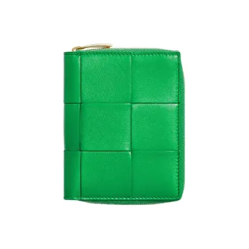 Bottega Veneta Lambskin Cow Leather Patchwork Wallet Large Size Women's Green