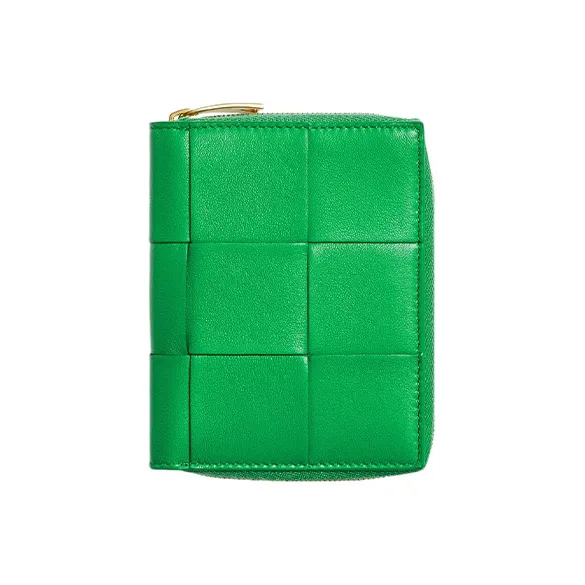 Bottega Veneta Lambskin Cow Leather Patchwork Wallet Large Size Women's Green-0
