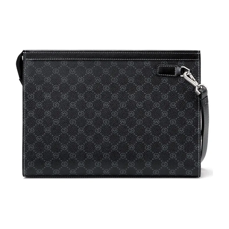 GOLF PVC With Cow Leather Elegance Handheld Wallet Card Holder Wrist Clutch Medium Size Men's Black-3