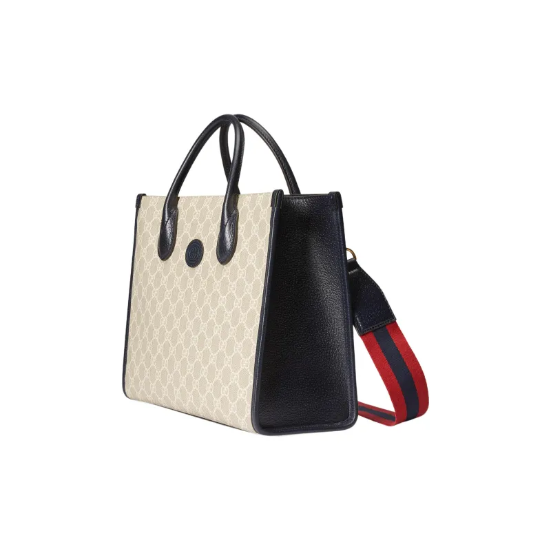 GUCCI Ophidia Canvas With Leather Tote Bag Shopping Bag Shoulder Bag Crossbody Bag Handbag Small Size Men's Beige-2