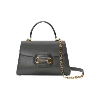 GUCCI Horsebit 1955 Leather Shoulder Bag Crossbody Bag Handbag Medium Size Women's Gray