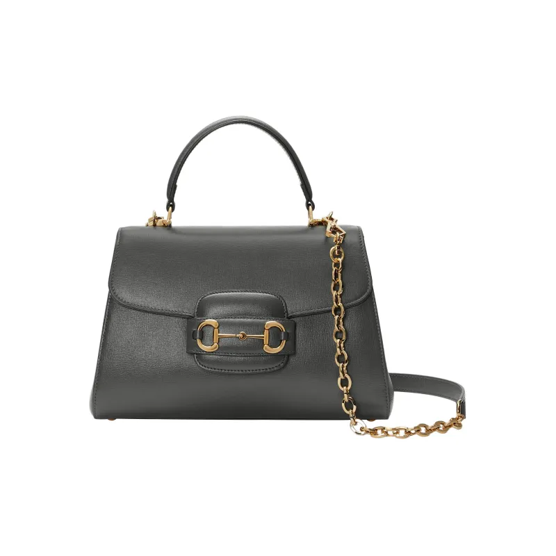 GUCCI Horsebit 1955 Leather Shoulder Bag Crossbody Bag Handbag Medium Size Women's Gray-0