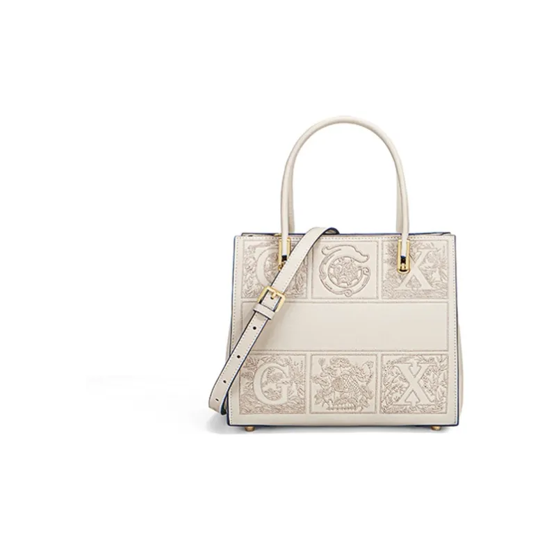 Gong Xuan Cow Leather Tote Bag, Shopping Bag, Shoulder Bag, Crossbody Bag, Handbag Tubas Women's White-1