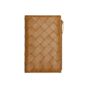 Bottega Veneta Sheepskin Cow Leather Patchwork Wallet Medium Size Women's Brown