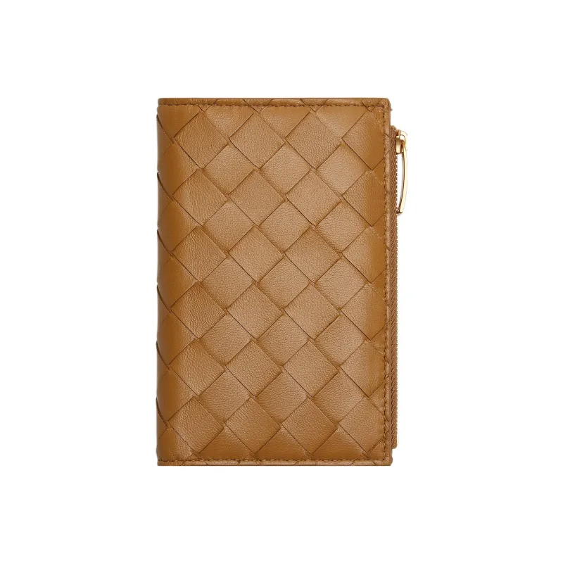 Bottega Veneta Sheepskin Cow Leather Patchwork Wallet Medium Size Women's Brown-0