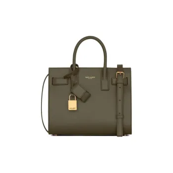 SAINT LAURENT SAC DE JOUR Cow Leather Trunk Bag Shoulder Bag Crossbody Bag Handbag Mini Women's Gray Khaki