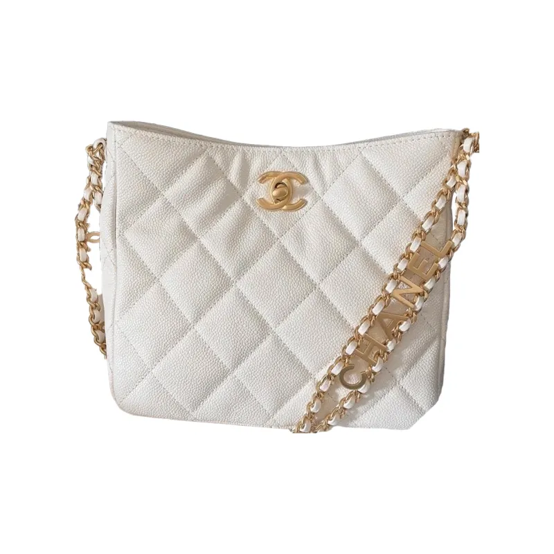 CHANEL 22SS Grain Embossed Cow Leather HOBO Shoulder Bag, Handbag Women's White-2