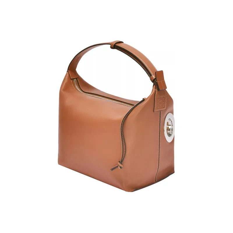 LOEWE Cubi Smooth Cow Leather Handbag Lunch Box Shoulder Bag Crossbody Bag Handbag Women's Brown-2