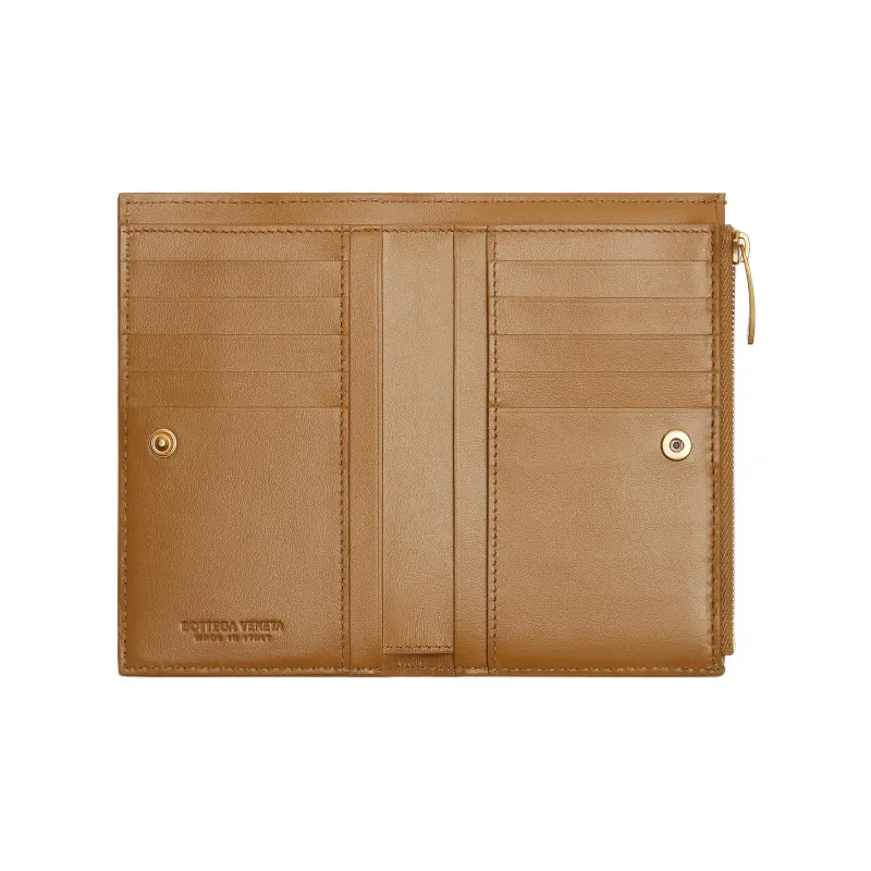 Bottega Veneta Sheepskin Cow Leather Patchwork Wallet Medium Size Women's Brown-1
