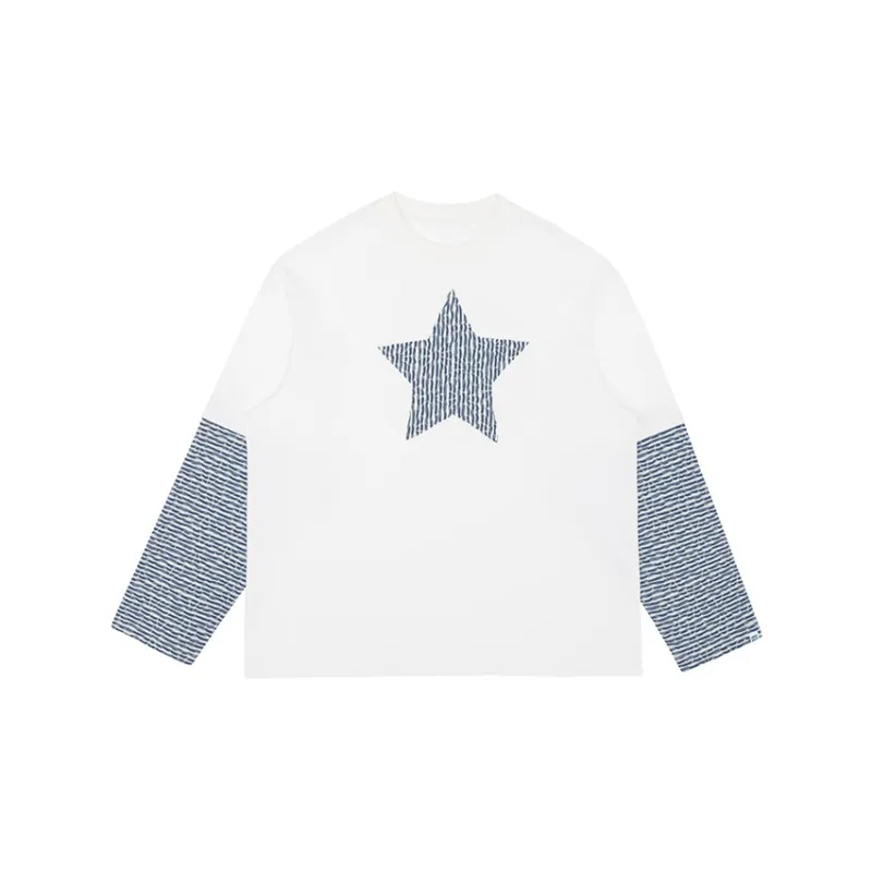 PROS BY CH Mock Two Piece Long Sleeved T Shirt Unisex Natural White-0