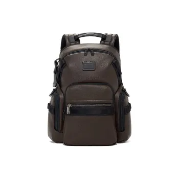 TUMI Alpha Bravo Litchi Grain Leather Laptop Bag Backpack Men's Brown
