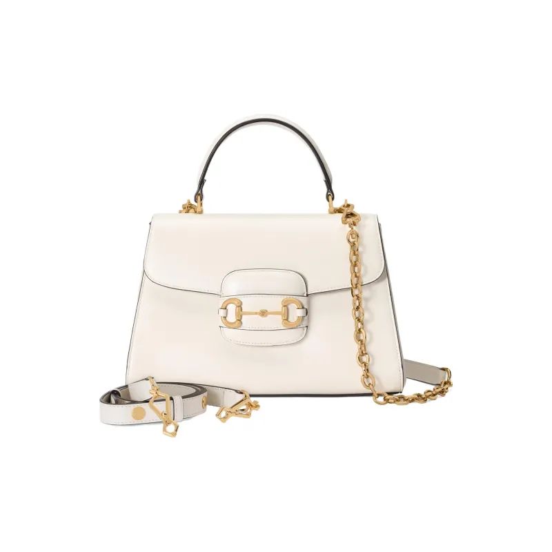 GUCCI Horsebit 1955 Leather Shoulder Bag Crossbody Bag Handbag Medium Size Women's White-1