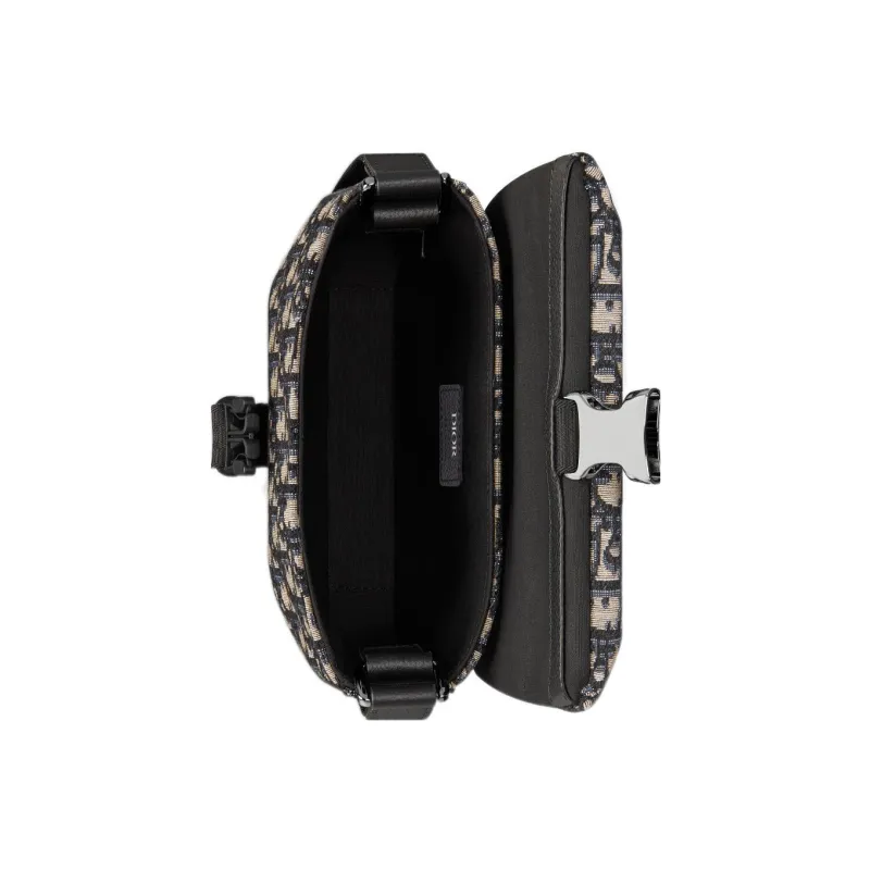 DIOR Oblique Print Cow Leather Patchwork Messenger Bag One Shoulder Crossbody Clutches Men's Black/Beige-4