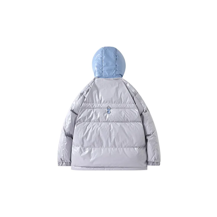 LAMLICKA Solid Color Hooded Loose Fit Thickened Down Jacket Unisex Gray-1