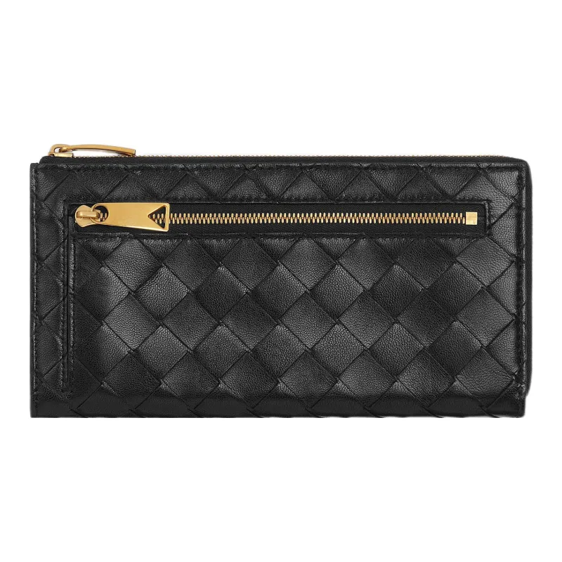 Bottega Veneta Lambskin Patch Calfskin Wallet Women's Black-1