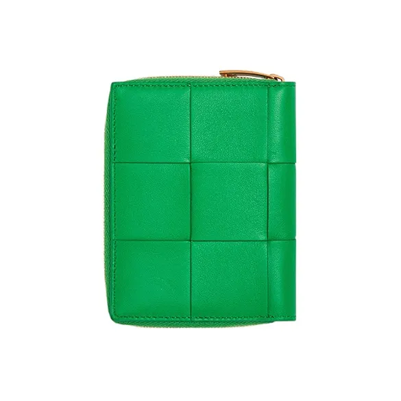 Bottega Veneta Lambskin Cow Leather Patchwork Wallet Large Size Women's Green-1