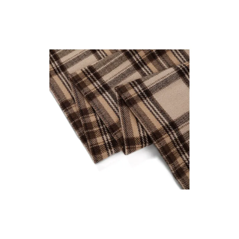 XXOFF Knit Scarves Unisex Red Brown Plaid-3