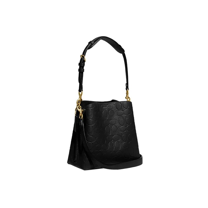 COACH Willow Grain Leather Bucket Bag, Handbag, Shoulder Bag, Crossbody Bag Medium Size Women's Black-1