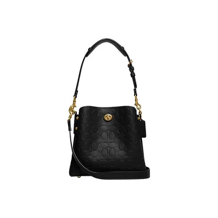 COACH Willow Grain Leather Bucket Bag, Handbag, Shoulder Bag, Crossbody Bag Medium Size Women's Black-0