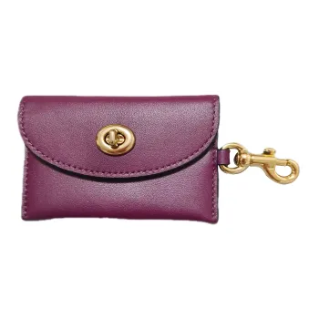 COACH Bag Charm Leather Card Holder Coin Purse Pendant Bag Accessory Women's Purple