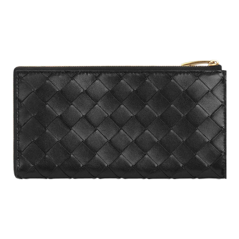 Bottega Veneta Lambskin Patch Calfskin Wallet Women's Black-0