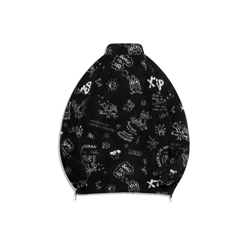 XTEP Cartoon Stand Collar Loose Fit Fleece Lined Cropped Puffer Jacket Unisex-1