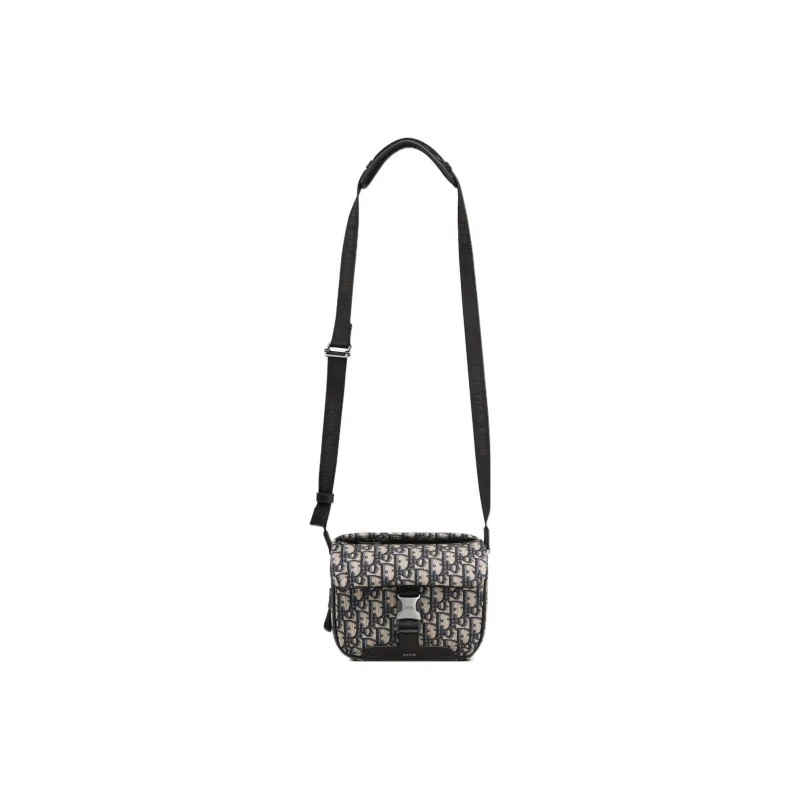 DIOR Oblique Print Cow Leather Patchwork Messenger Bag One Shoulder Crossbody Clutches Men's Black/Beige-1