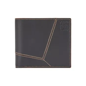 LOEWE Puzzle Smooth Cow Leather Card Holder Wallet Regular Men's Black