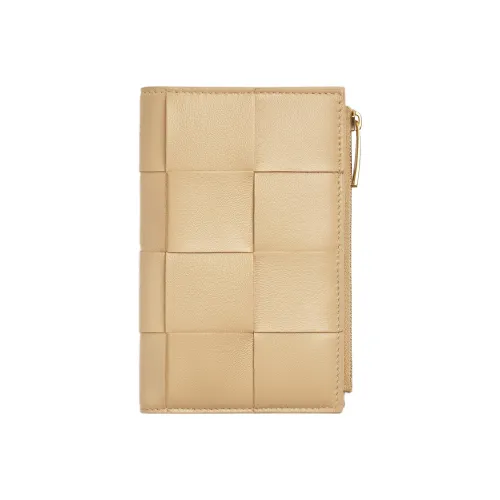 Bottega Veneta Sheepskin Cow Leather Patchwork Wallet Medium Size Women's Oat