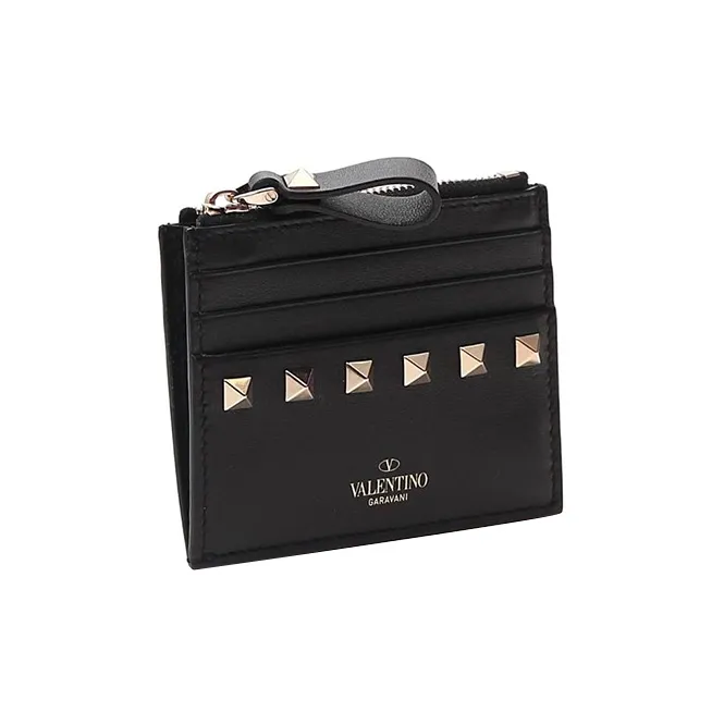 Valentino GARAVANIRockstud Calfskin Card Holder Women's Black-1