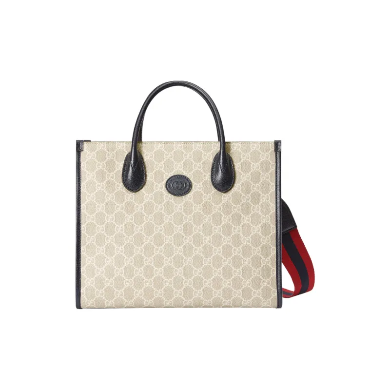 GUCCI Ophidia Canvas With Leather Tote Bag Shopping Bag Shoulder Bag Crossbody Bag Handbag Small Size Men's Beige-0