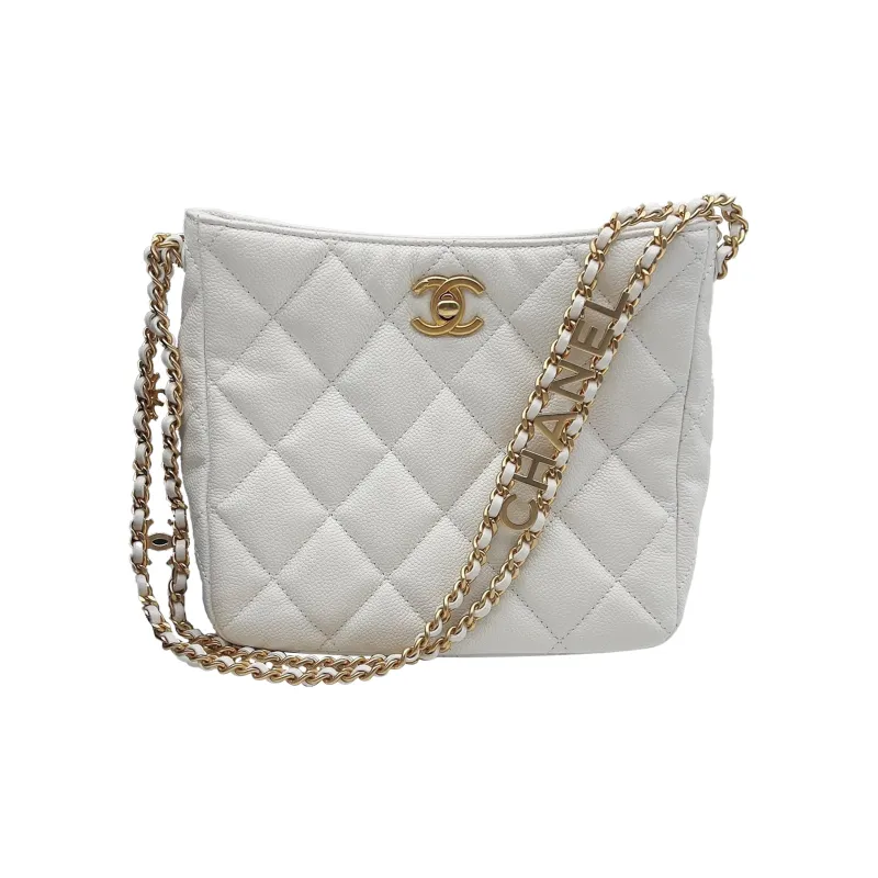 CHANEL 22SS Grain Embossed Cow Leather HOBO Shoulder Bag, Handbag Women's White-1