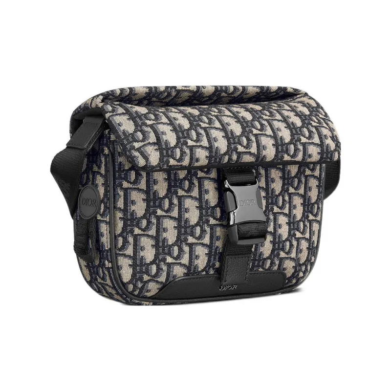 DIOR Oblique Print Cow Leather Patchwork Messenger Bag One Shoulder Crossbody Clutches Men's Black/Beige-2