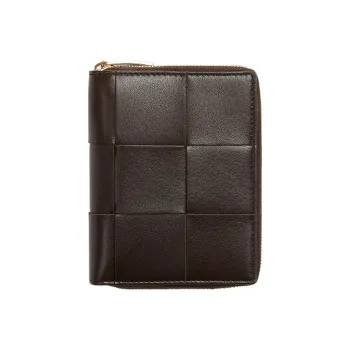 Bottega Veneta Sheepskin With Cow Leather Wallet Large Size Women's Dark Brown