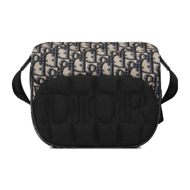 DIOR Oblique Print Cow Leather Patchwork Messenger Bag One Shoulder Crossbody Clutches Men's Black/Beige-3